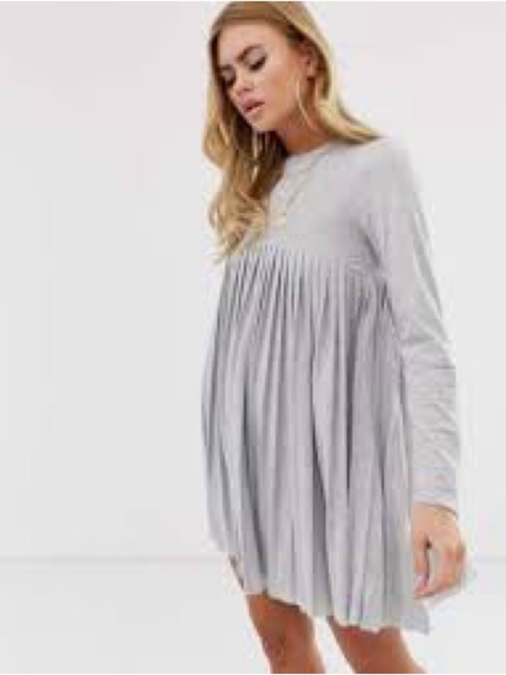 ASOS Grey Long Sleeve Pleated Babydoll Dress | Size 2